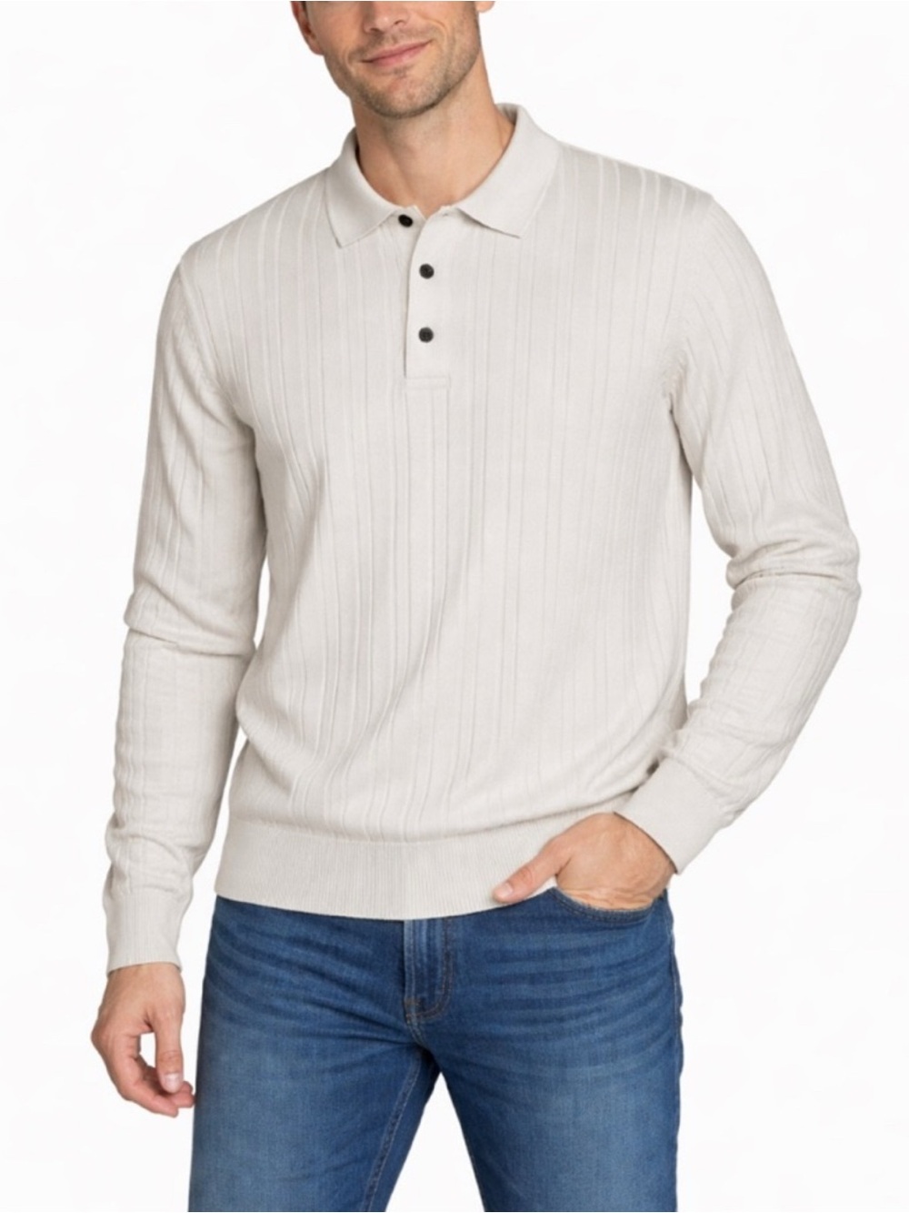 Banana Republic Cream Cotton Ribbed Polo Sweater